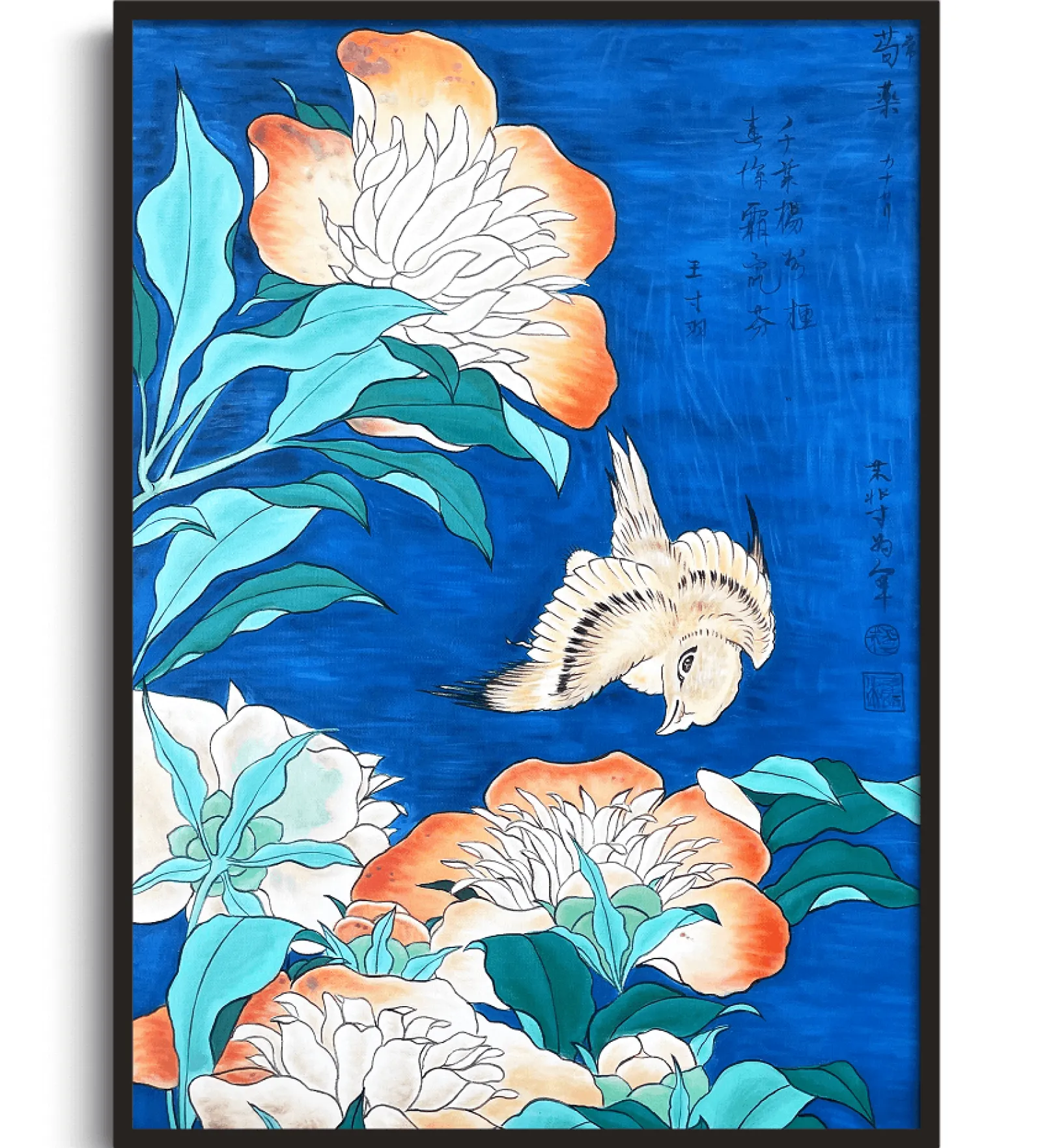 Galerie Mont Hokusai<Kanarienvogel und Pfingstrosen - Hokusai