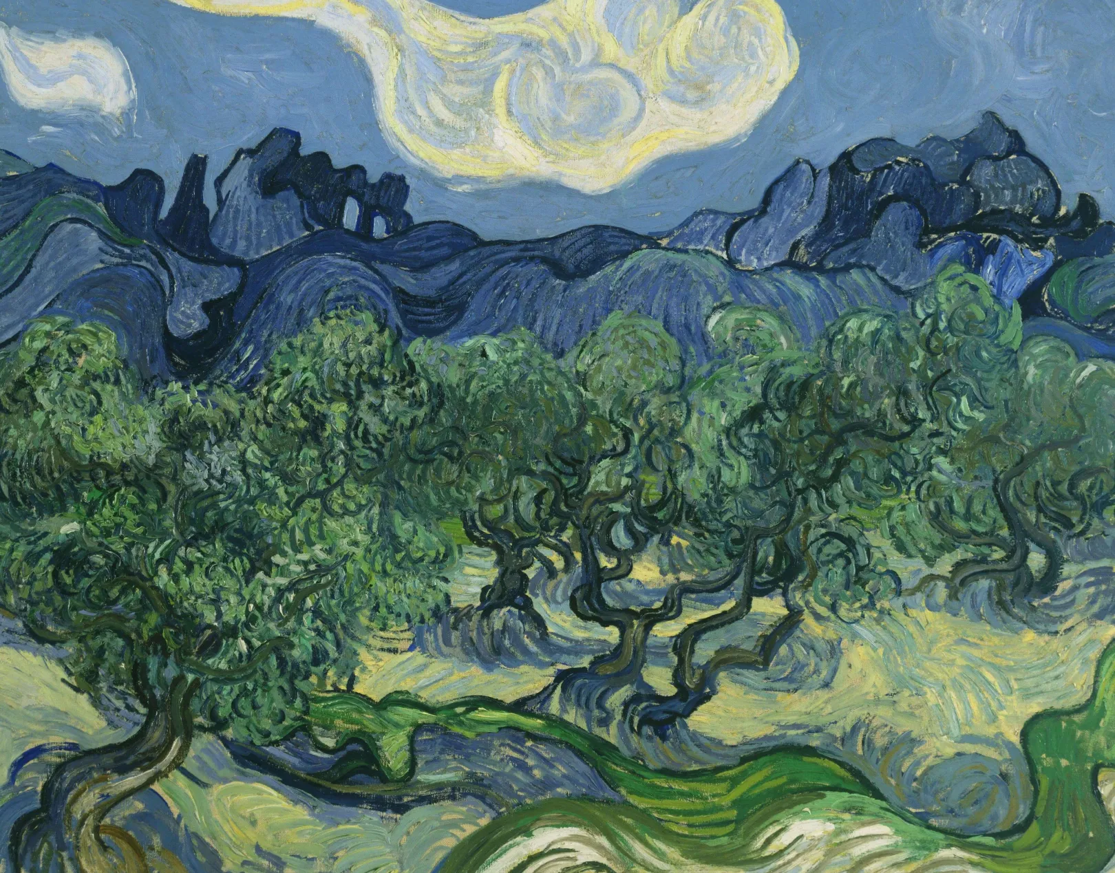 Galerie Mont Van Gogh<Olivenbäume mit den Alpilles im Hintergrund - Vincent Van Gogh