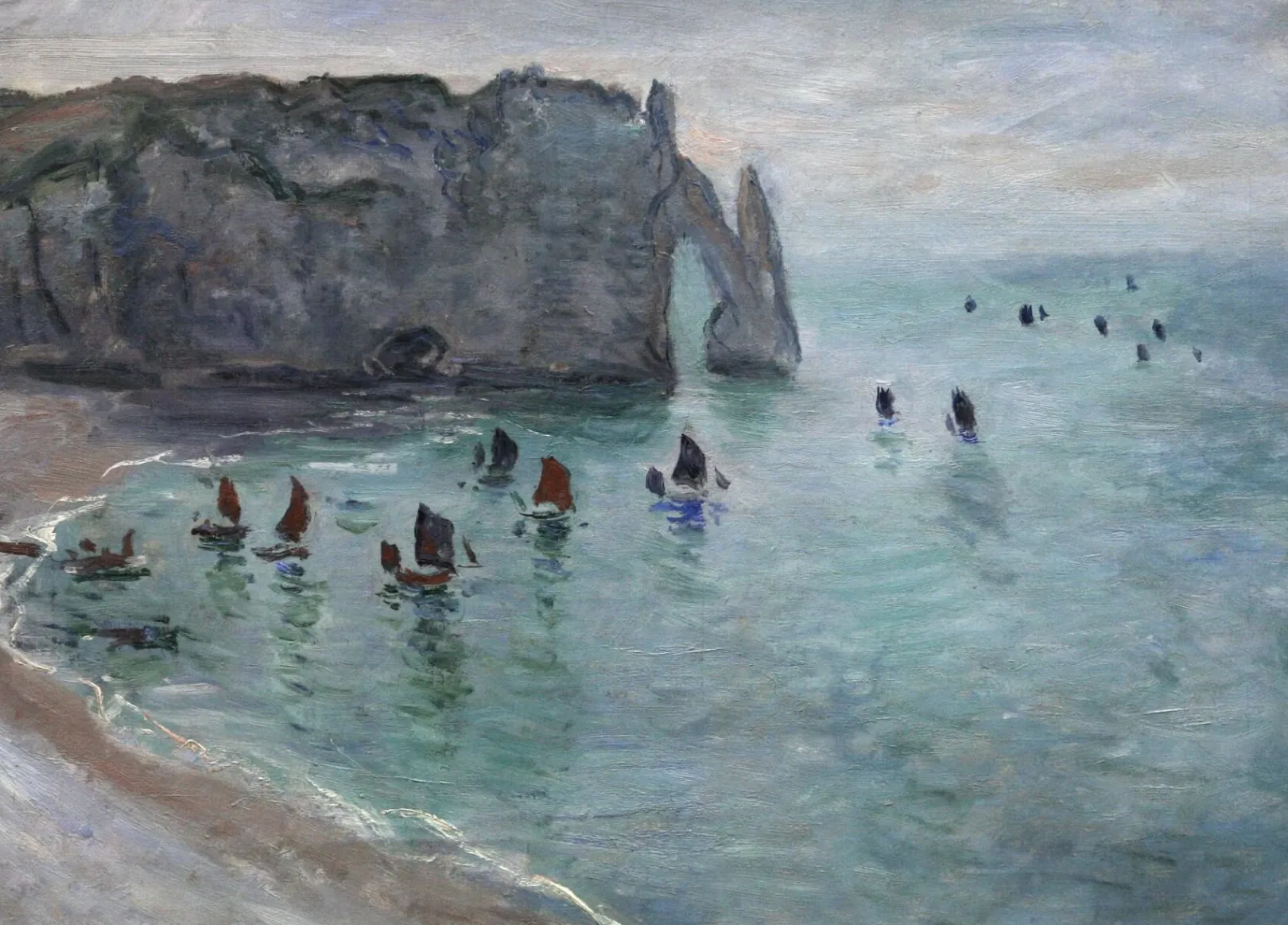 Galerie Mont Monet<Étretat, la porte d'Aval: Fischerboote verlassen den Hafen - Claude Monet